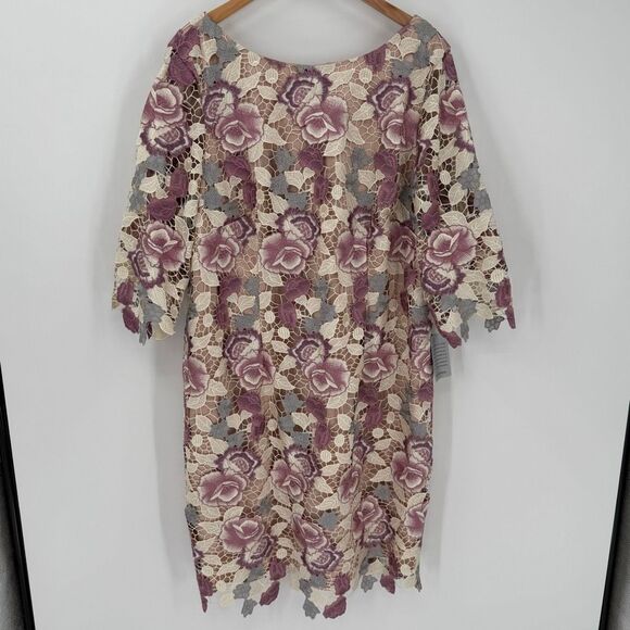 Eliza‎ J Embroidered Lace Overlay Cocktail Sheath Dress Plus Women 20W Pink